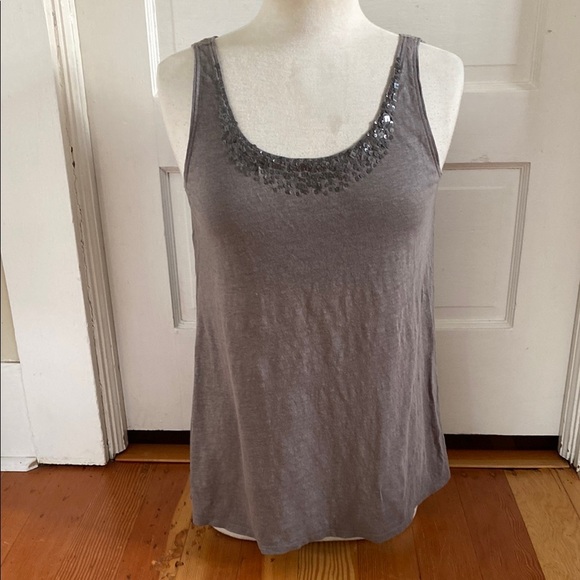 Eileen Fisher Tops - Eileen‎ Fisher Sequined Grey Linen Tank Top Small